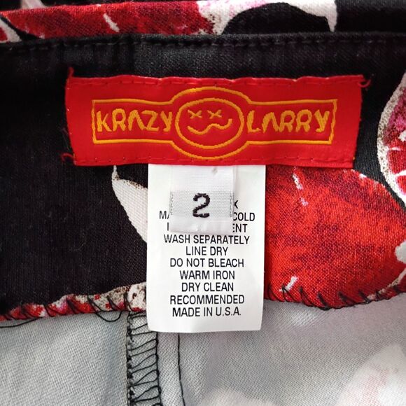 Krazy Larry Black Red Floral Pull On Ankle Pants 2 Tropical Resortwear Summer - Picture 4 of 5